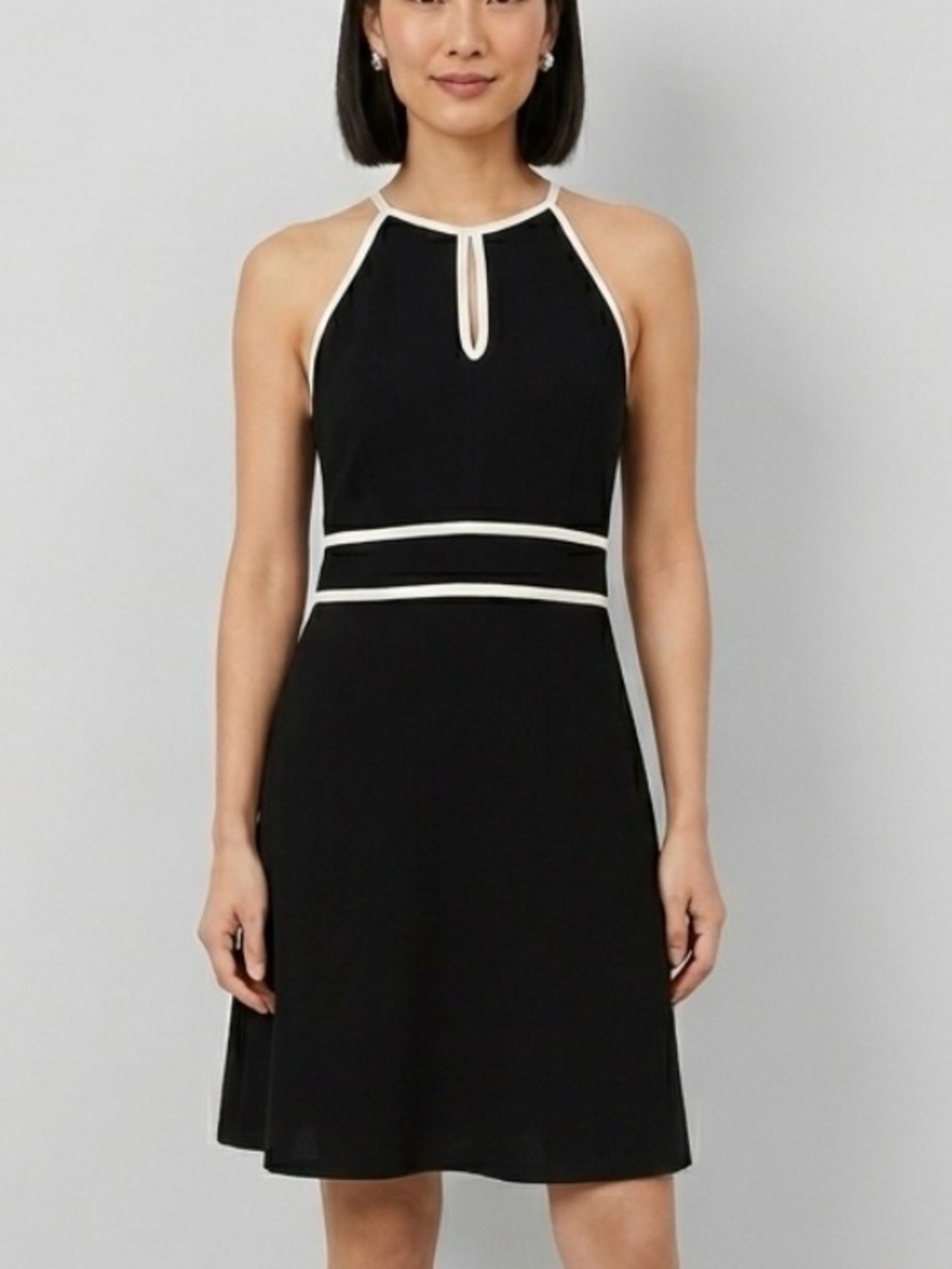Evan-Picone Black Halter Sheath Dress with‎ Cream Trim Women’s Size 4